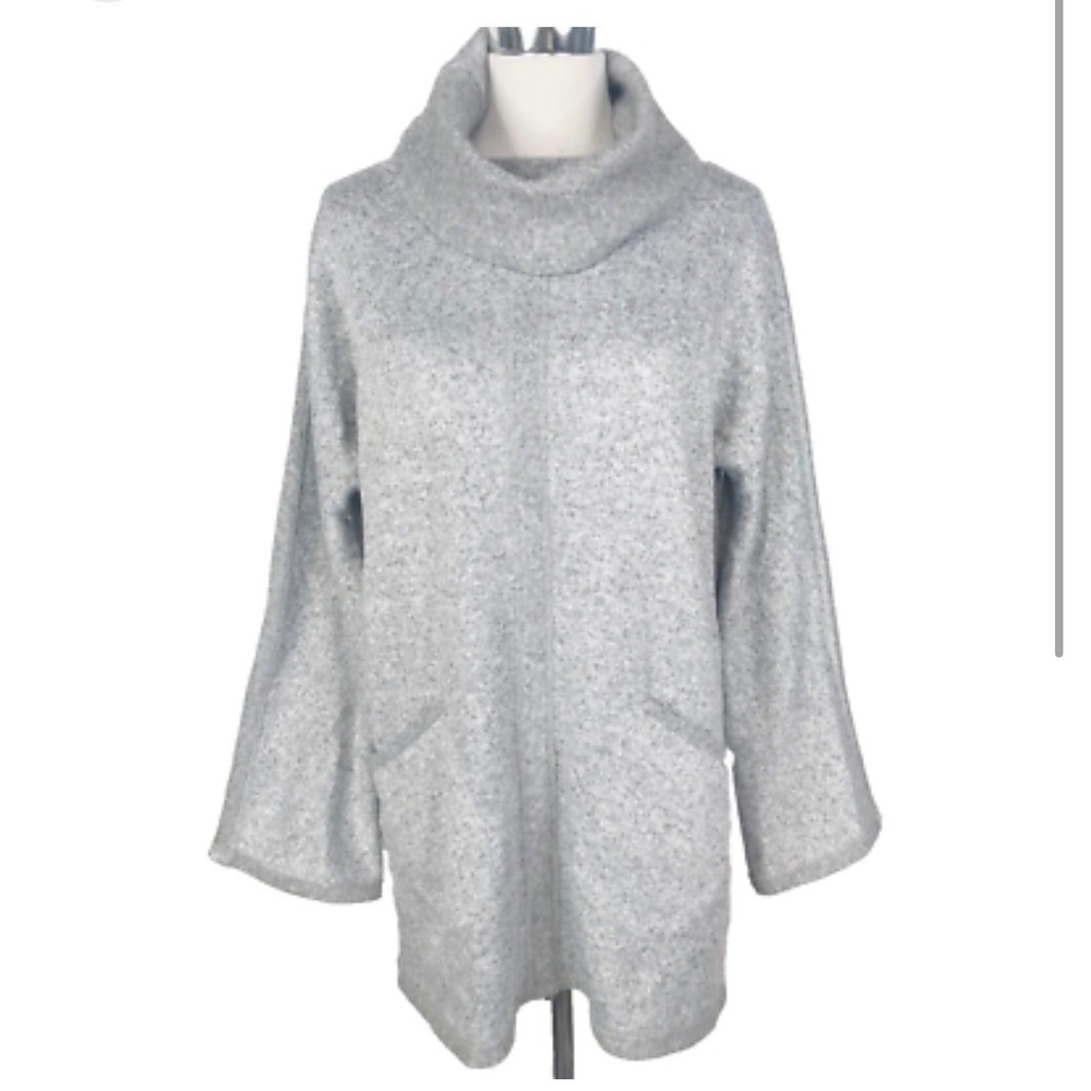Soft Surroundings Grey Cowl Neck Tunic Sweater XL Heathered Knit Pockets